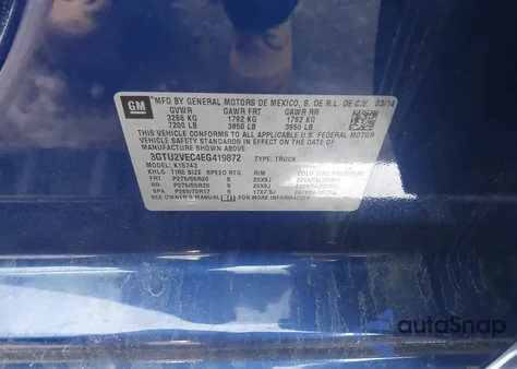 2014 GMC Sierra 1500 Slt z USA, uszkodzony, nr VIN 3GTU2VEC4EG419872